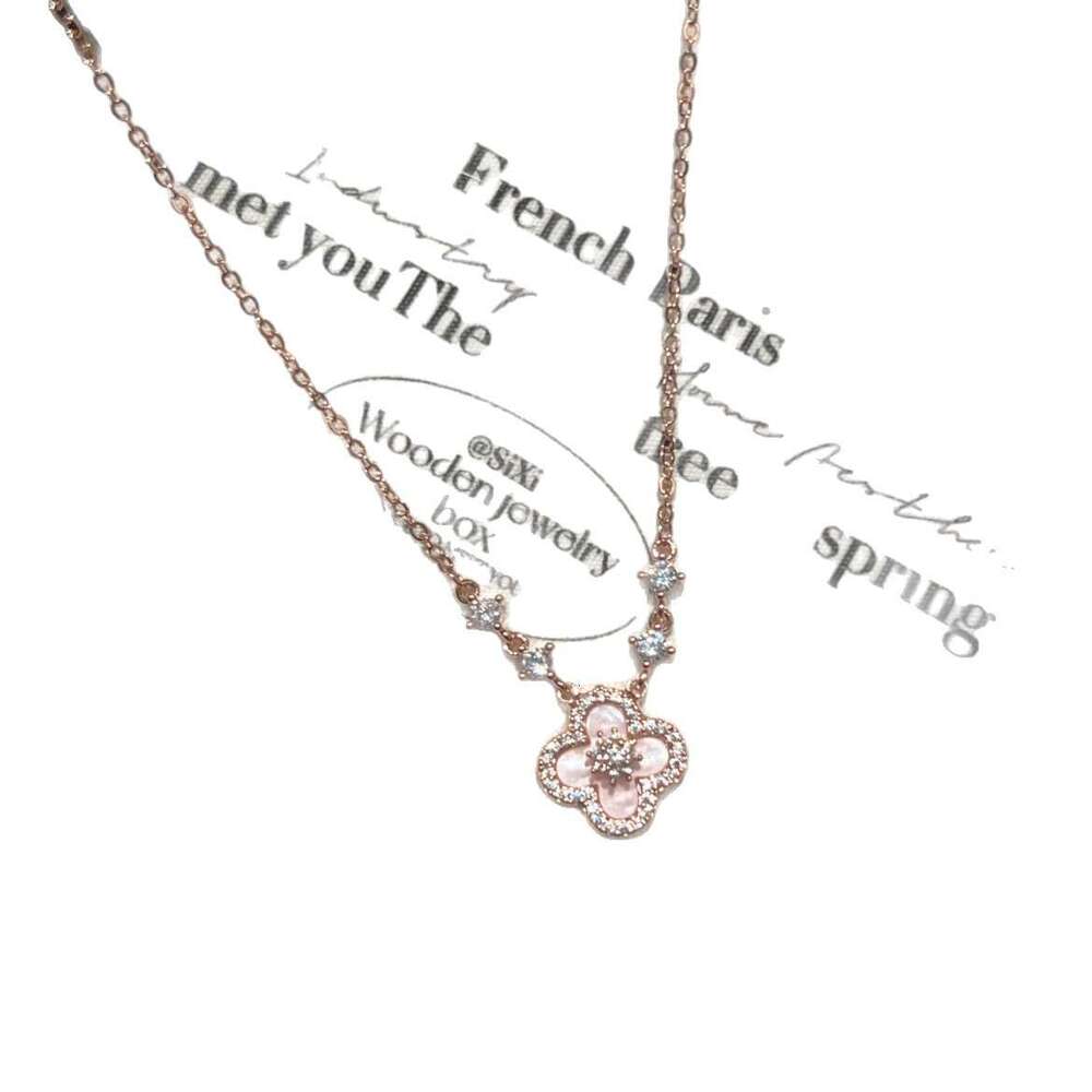designer jewelry Real Gold Plated Zircon Rhombus Mother-of-Pearl Ins Niche Versatile Clavicle Chain Fashion High-End Sense Necklace for Women with gif
