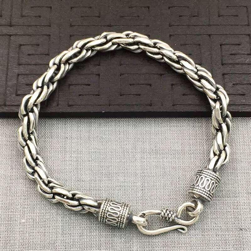 Sterling Sier Men's Punk Rock Style Twisted Braided Unisex Personality Bracelet