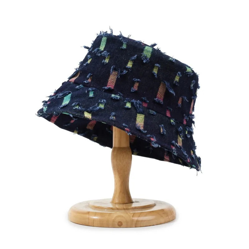 Fashion Women Men Washed Denim Ripped Bucket Hats Cool Lady Male Outdoor Panama Fisherman Cap Sun Hat For Women Men 250605