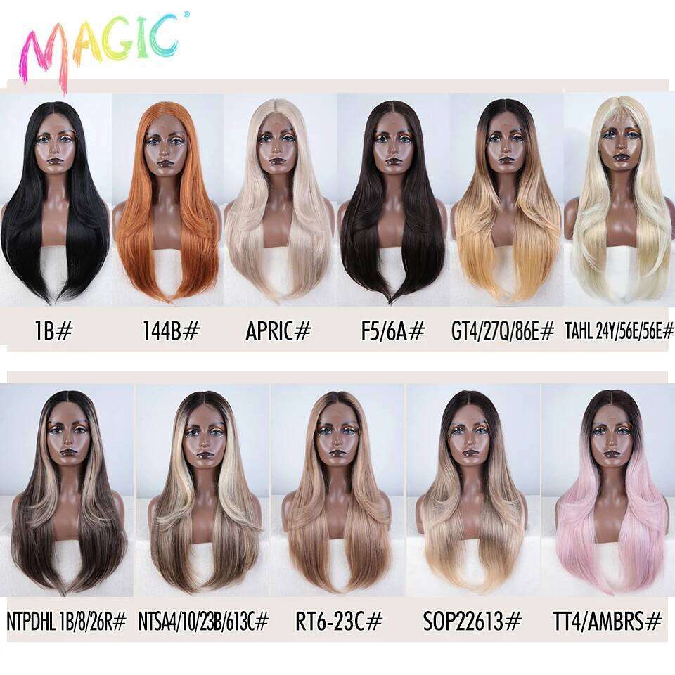 NAMM Magic Synthetic Front Wigs For Women Straight 28 Inche Bob Ombre Brown Blonde White Lace Glueless Cosplay Wig