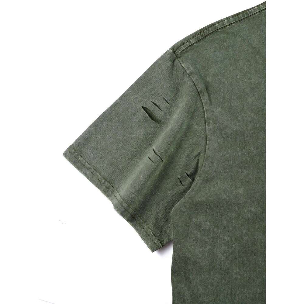 First Mate Prints Washed Women Holes T-Shirt Cotton Breathable T Shirts Trendy Unisex Tee Top Soft Loose Vintage Short Female