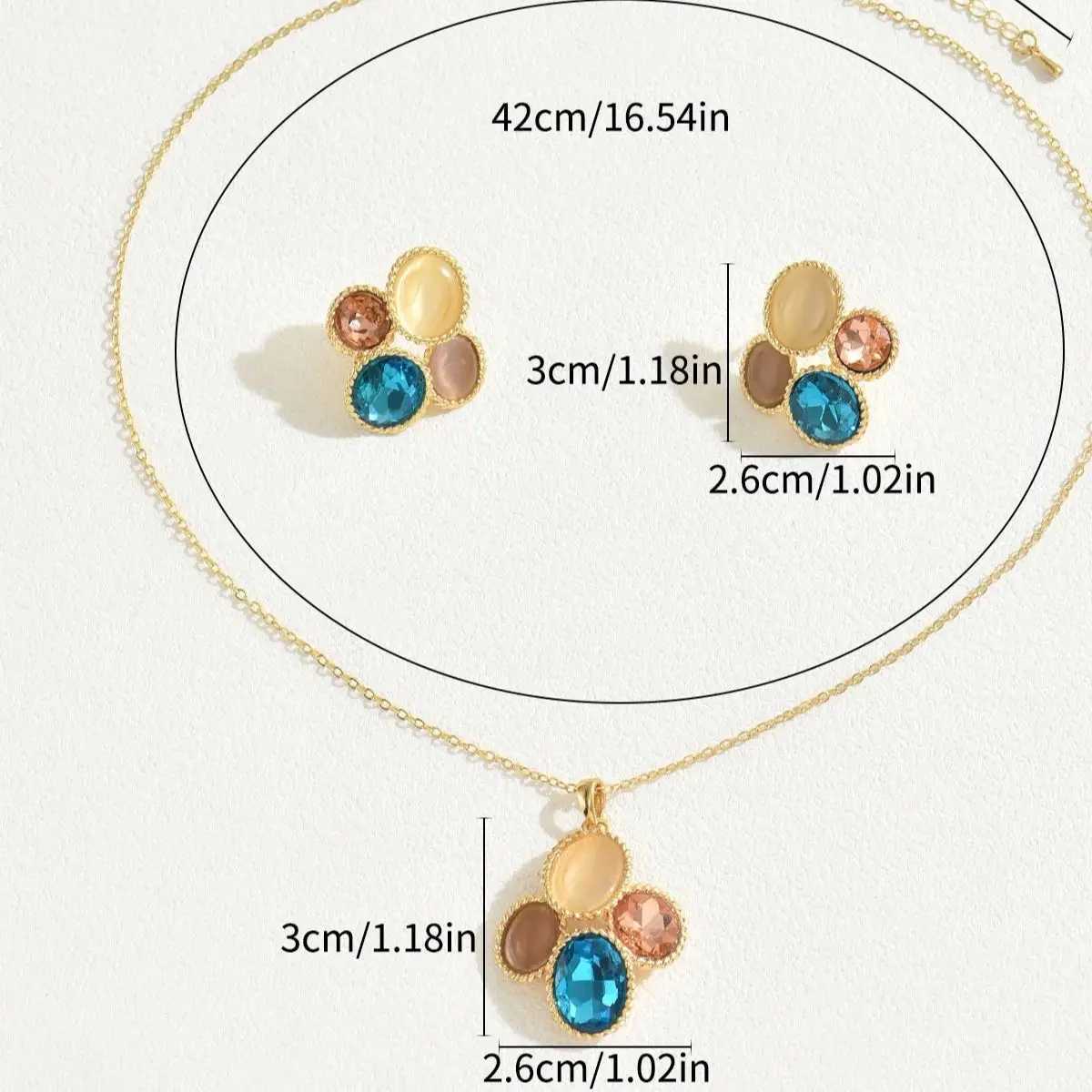 2 PCS Multicolor Crystal Stone Jewelry Set Womens Romantic Flower Pendant Necklace Stud Earrings Chic Birthday Gift For Girl Z250607