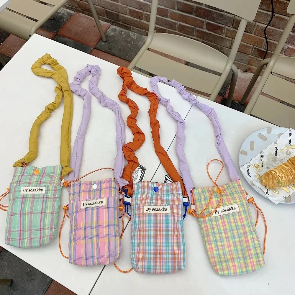 Small Shoulder Bags Canvas Women Mobile Phone Bags Mini Female Messenger Purse Lady Wallet CrossBody Bag Plaid Wallet 250606