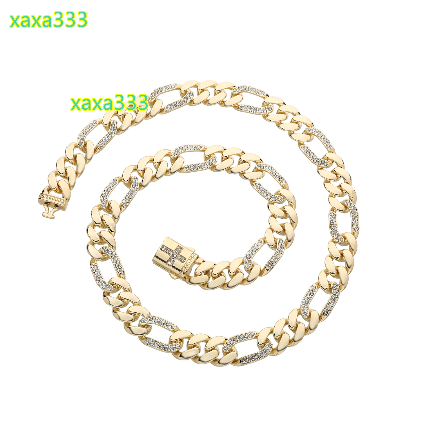 Mens Fashion Design Simple Gold Chain Bracelets Necklaces Popular Hip-Hop Cuban Chain with Crystal Diamond Fashion Fancy Style