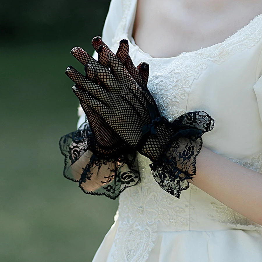 Wholesale Black Ivory Bridal gloves Bride Wedding accessories mariage Tulle lace guantes Lace gloves 250603