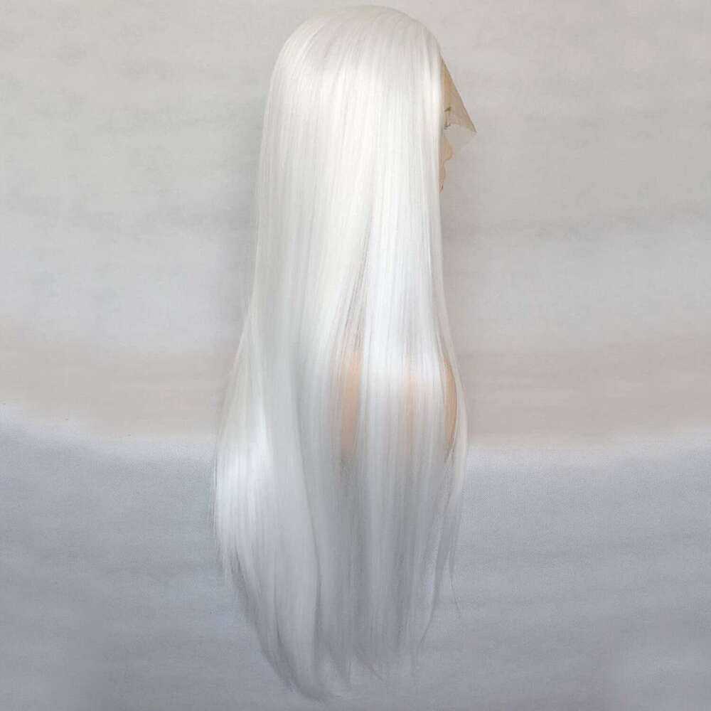 Fashion Pure White Women's Hand-Tied Lace Front Long Straight Synthetic High-Temperature Fiber Wig