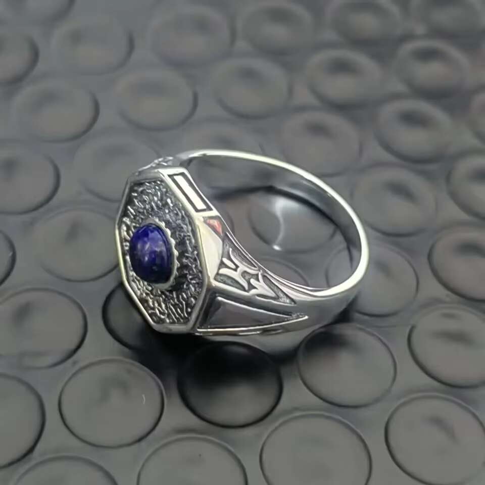 Real Pure S925 Silver Wedding Rings for Men Women Inspired by The Vampire Diaries with Lapis Lazuli Diamond Inlay Jewelry