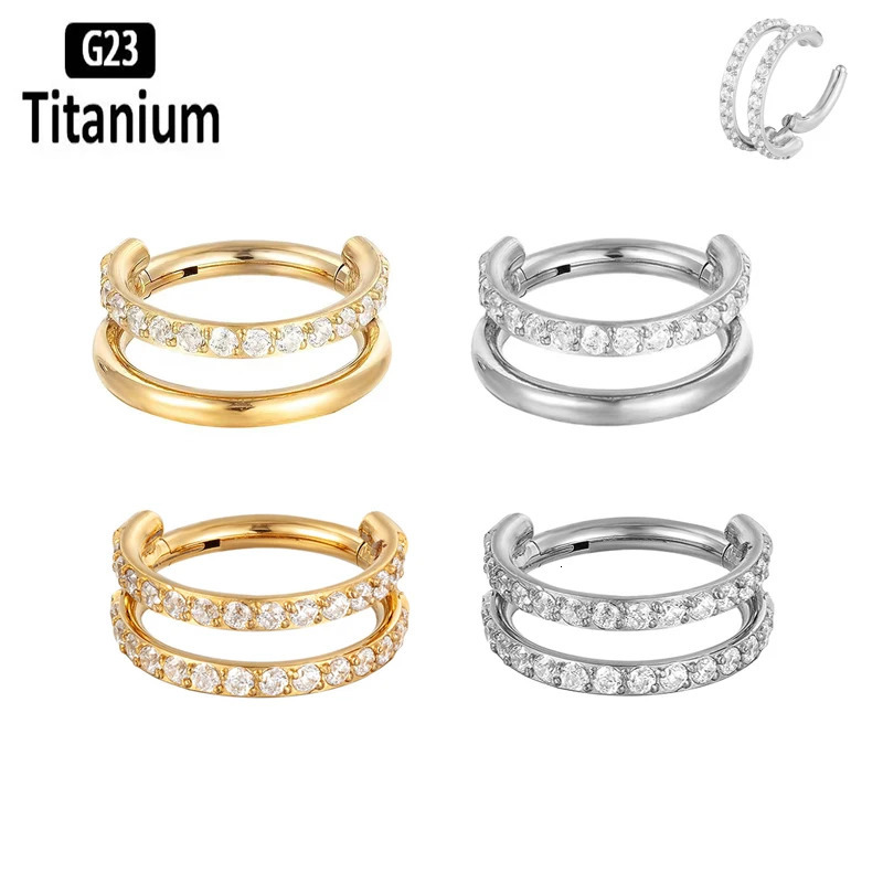 1PC ASTM 36 Earrings Nose Rings 81012mm Septum Piercing Plating CZ Zircon Tragus Clicker Lip Studs Body Jewelry 16G 250606