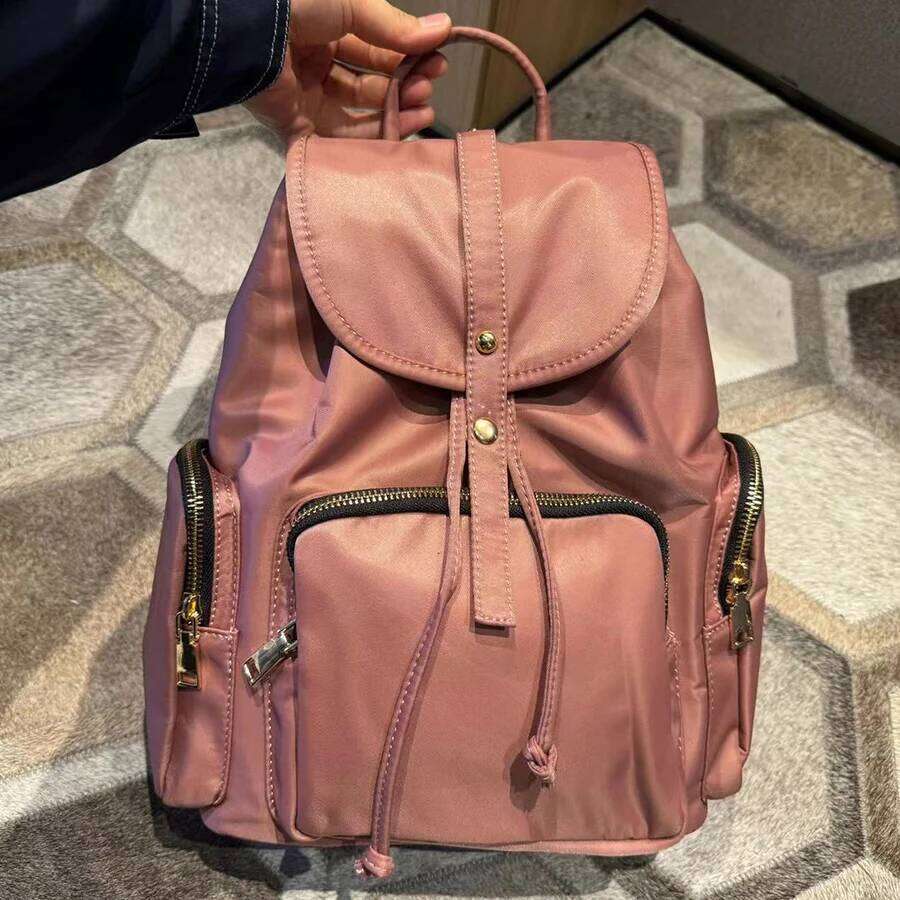 Designer Bag Fashionable Drawstring Nylon Backpack For Women Large Flip Top Rucksack College Student Schoolbag Travel Bagpack Black