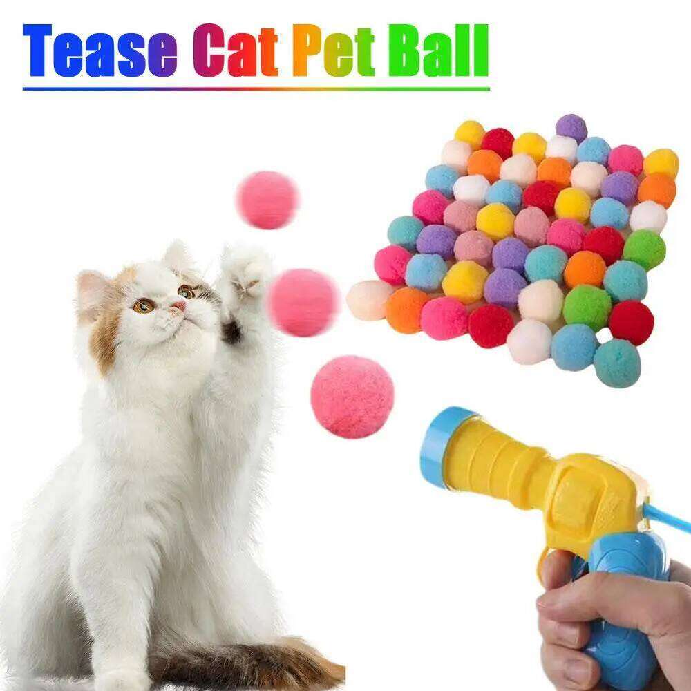 Cat Interactive Launch Training Toy For Kitten Creative Mini Shooting Gun Games Stretch Plush Ball Toys Pet Supplies