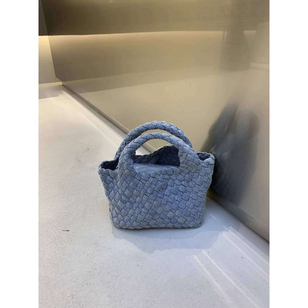 New Denim Woven for Women Small Bucket Chain Mini Handbag Tote Shoulder Crossbody Bag