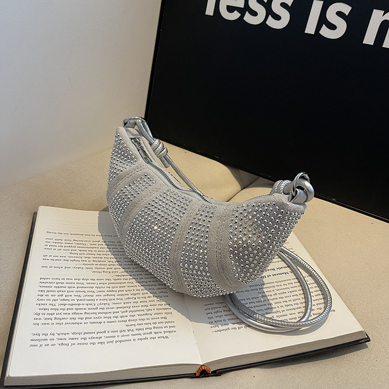 Luxury Brand Designer Bag Niche Design Shiny Rhinestone Horn Bag For Women 2024 Autumn New Fashion Handheld Dumpling Bag Single Shoulder Crossbody Bag