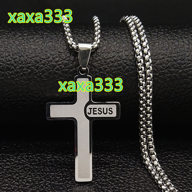 Fashion Simple Stainless Steel Cross Necklace 18K Gold Plated Chains Cross Jesus Pendants Necklaces Mens Women