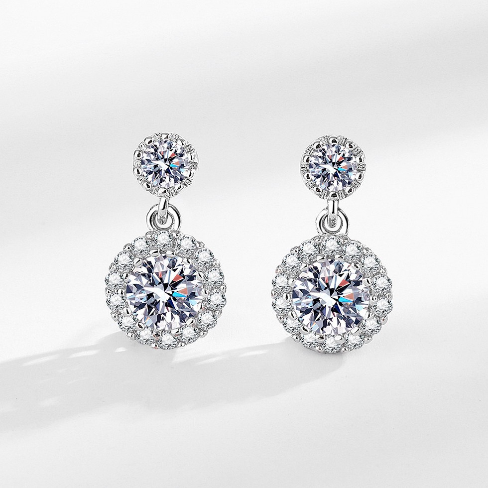 Choucong Ins Top Sell Dangle Earrings Luxury Jewelry 925 Sterling Silver Round Cut Lab Moissanite Diamond Gemstones Party Elegant Simple Women Stud Ea