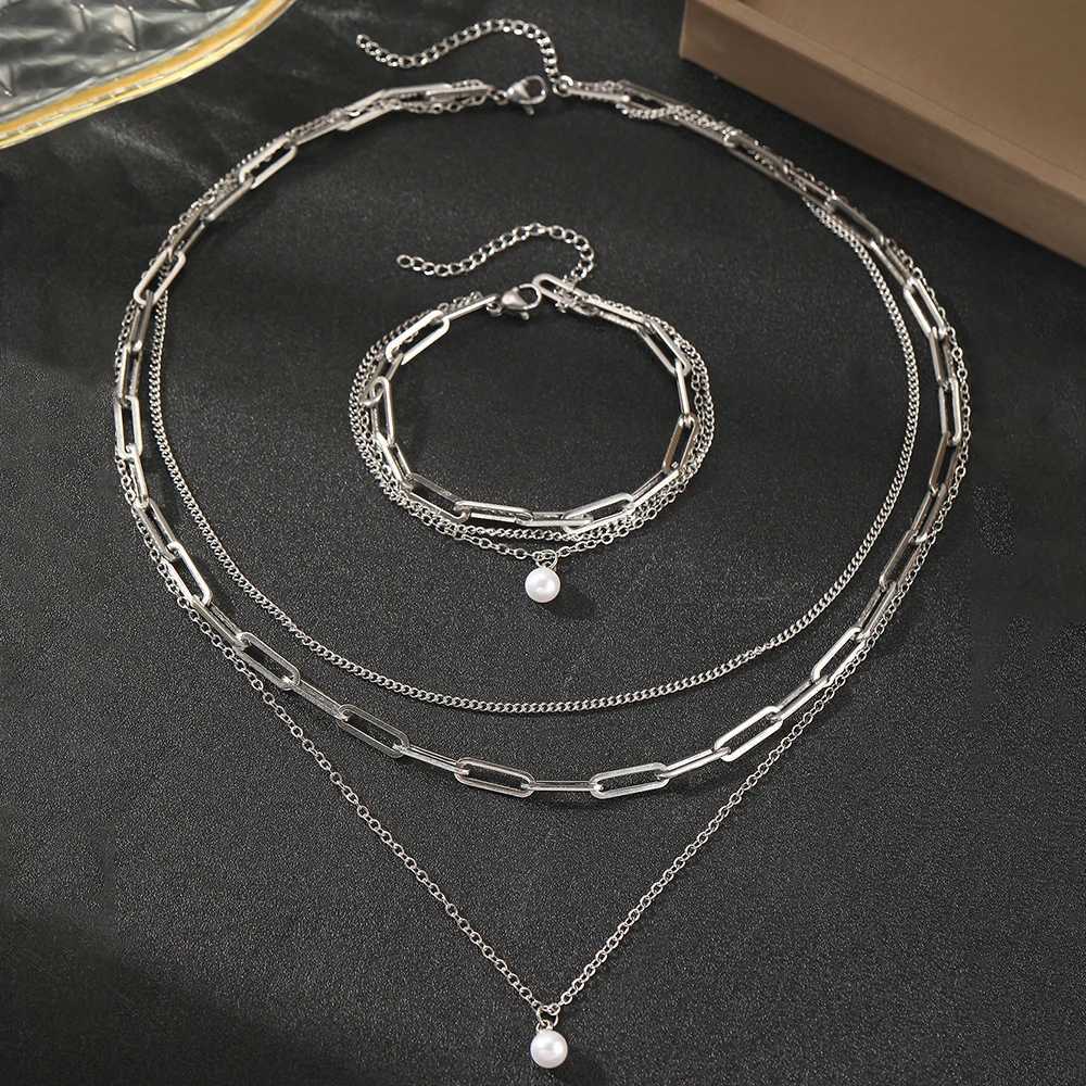 Stainless Steel Jewelry Set Elegant Delicate Pearl Pendant Jewelry Set Luxury Multi-Layer Chain Jewelry Set For Women Jewelry Z250607
