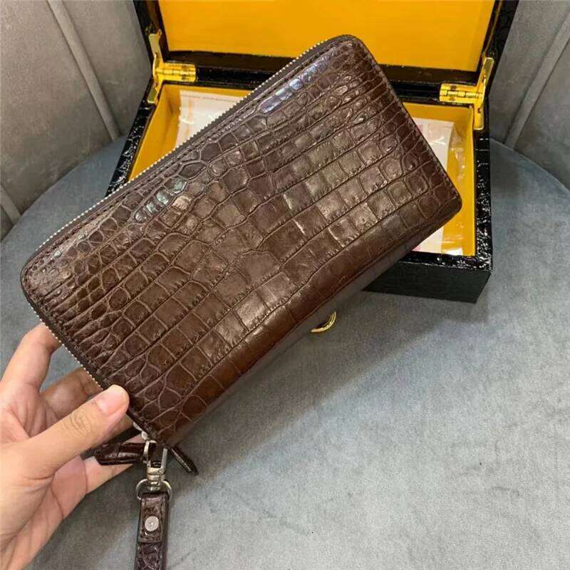 Authentic Crocodile Skin Businessmen Long Organizer Wallet Wristlets Clutch Bag Genuine Real Alligator Leather Male Card Purse