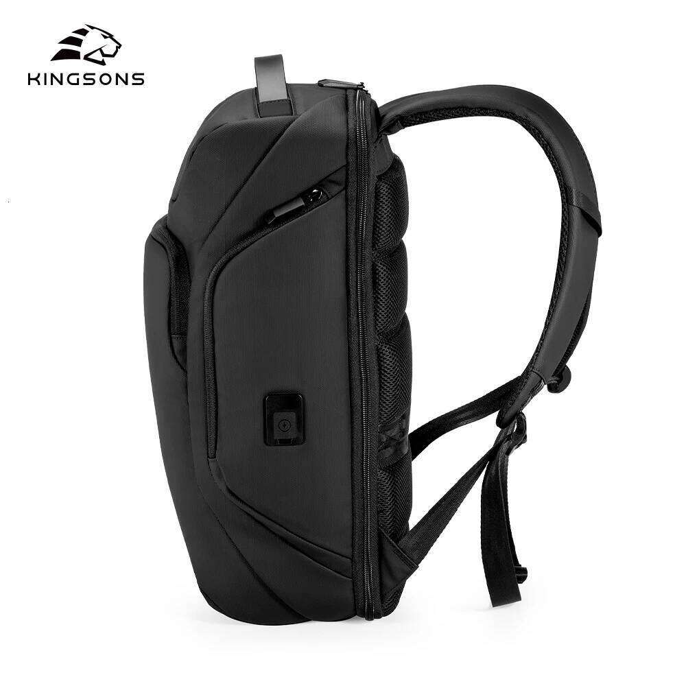 Kingsons Business Backpack For Men 15.6 inch Laptop 2025 Concise Design 180° Open Up USB-A Fast Charging Port Waterproof Black