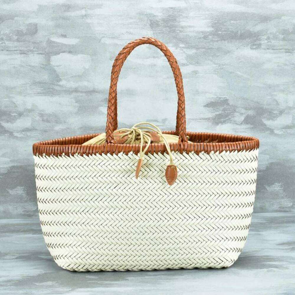 Women Weave Handbags Feminine Handmade Woven Bucket Bag With Cotton Inner Pockets Casual Knitting Leather Handle Bags