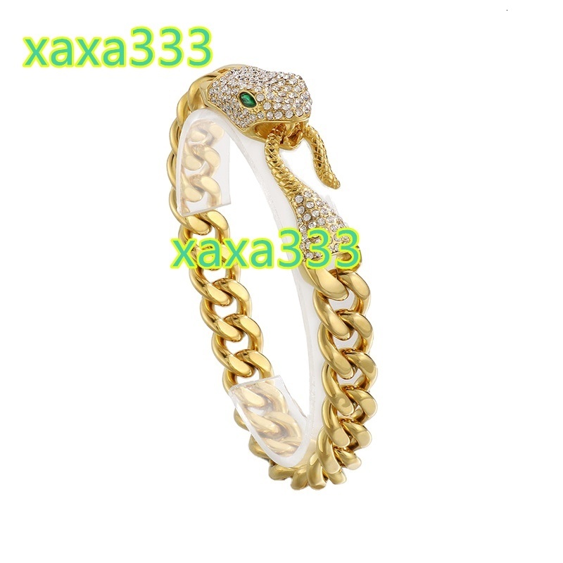 2025 Trendy stainless steel jewelry mens hip-hop Cuban chain bracelet full diamond green/red eye snake head bracelet wholesale