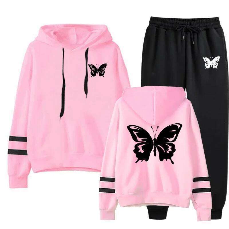 Quality Womens Tracksuit Fashion Print Hooded Sweatshirt+Pants 2 Pcs Set Outdoors Casual Street Clothing Sports Jogging Outfits