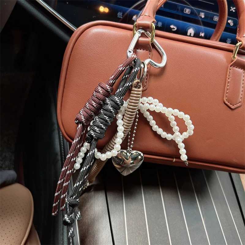 Y2k Pearl Bowknot Heart Bag Charms Keychain Lock Chain For Cute Lady Phone Case Hanging Ornaments Emo Bag Accessories Functional XJ250607
