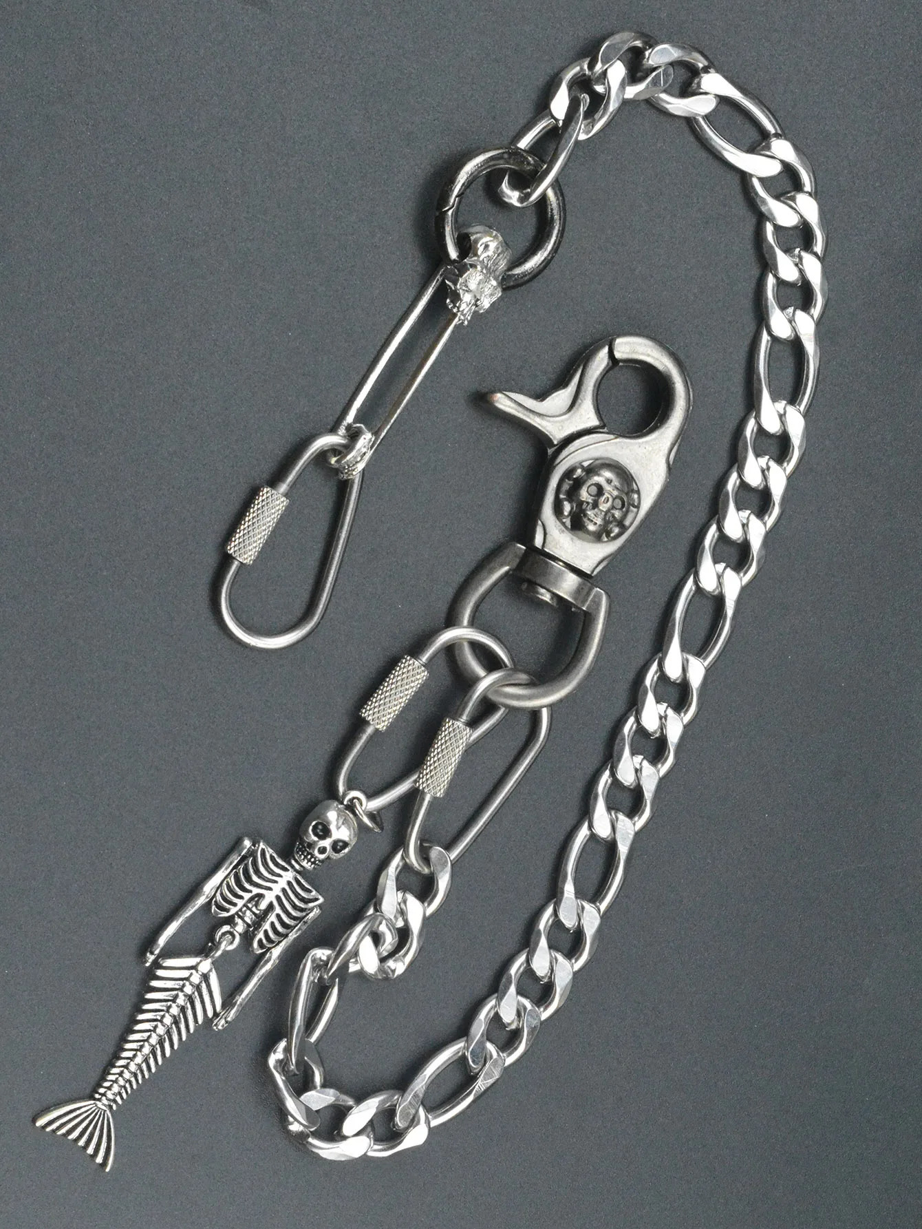 Punk 12 inch Short Gunmetal biker Jeans Wallet Belt mermaid Chain Keychain pirate Skull Snap Hoop screw carabiner EDC gift 250530