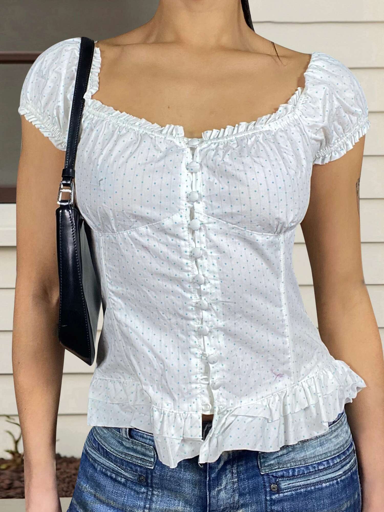 Womens Casual Loose Fit Blouse Floral Print V-neck Short Sleeve Button Front Shirt Fashion Tops Summer Wear