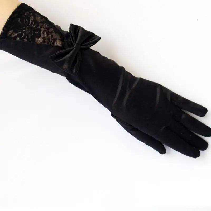 Ladies Gloves Bow Lace Satin Gloves Dance Performance Ceremonial Gloves Nightclub Satin Gloves Wedding Bridal Gloves C015 250603