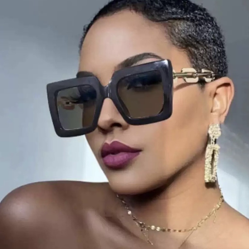 New Street Style White and Slimming Unisex Large Square Frame Double Bridge Fashion Trendy Sunglasses