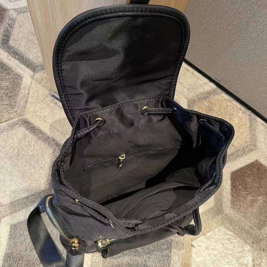 Designer Bag Fashionable Drawstring Nylon Backpack For Women Large Flip Top Rucksack College Student Schoolbag Travel Bagpack Black