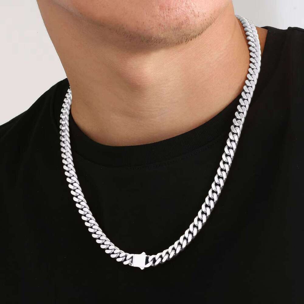 8/10mm Link Unisex Jewelry Gift 316L Stainless Steel and Sterling Sier Filled Miami Cuban Chain Hip Hop Necklace