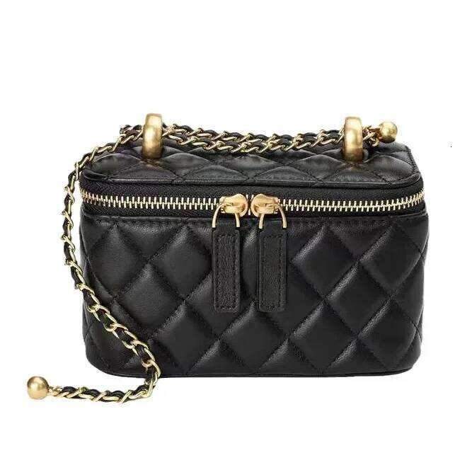 Tweed Style Genuine Leather Women's Gold Ball Argyll Chain High-End Feel Lipstick Crossbody Small Square Bag