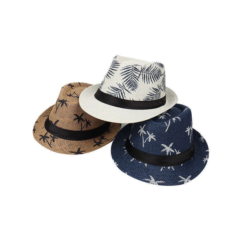 Beach Style Travel Sun British Summer Women's Maple Leaf Print Paper Straw Jazz Hat designer bag