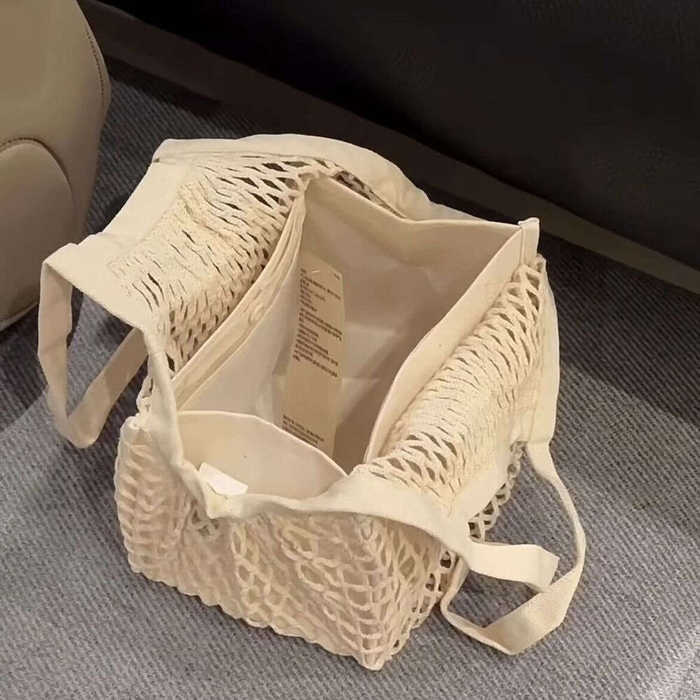 Trending MUJI Style Cotton Summer Woven Hollow Handbag Unique Design Mesh Bag for Women