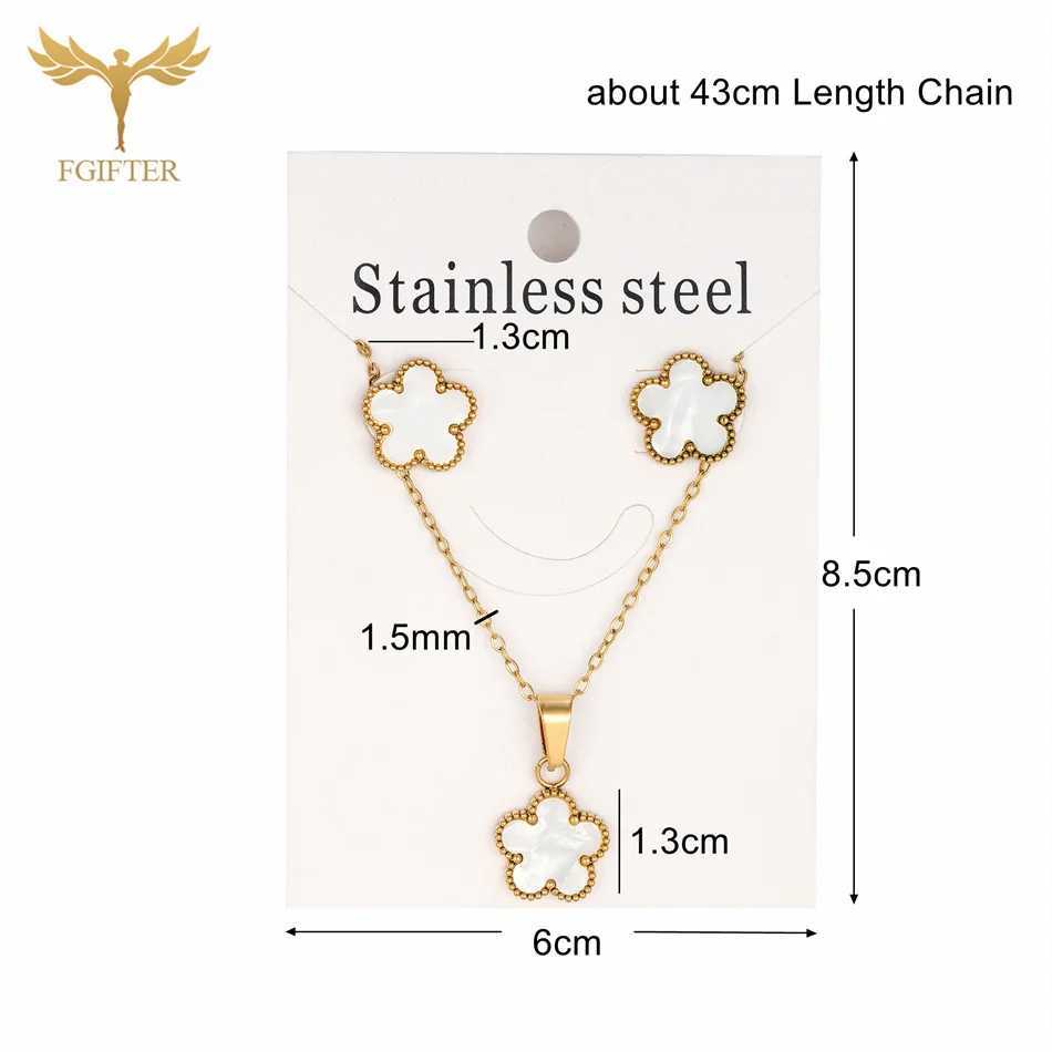 Beautiful White Shell Flower Pendant Necklace And Stud Earrings Jewelry Set Golden Stainless Steel Accessories Women Girls Gifts Z250607