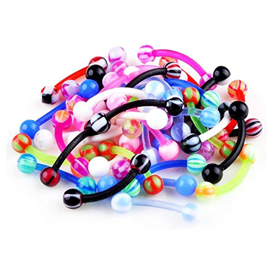 16G Women Colorful Ball Acrylic Flexible Curved Bar 8mm Eyebrow Rings Tragus Piercing Jewelry For Men Sports 5103050100Pcs 250606