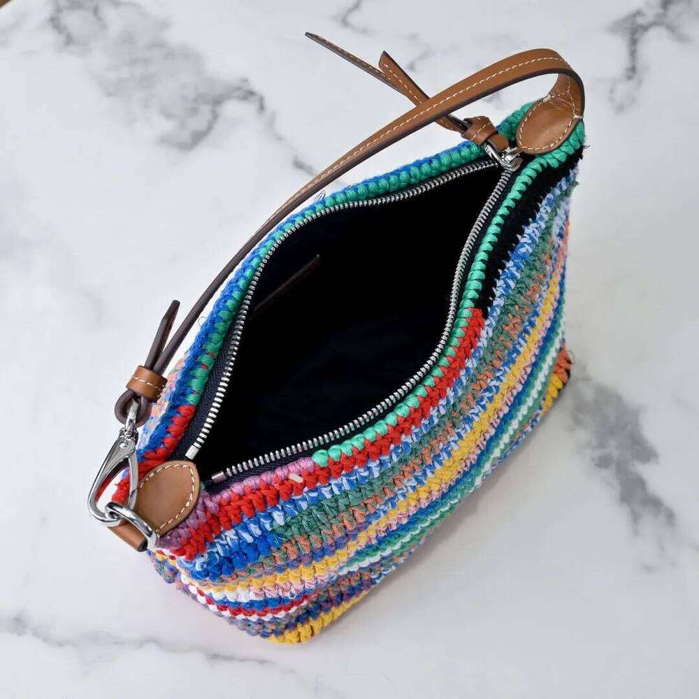 Women's Handbag Rainbow Woven Lunch Box Large Capacity Armpit Bag 2025 New High-Quality Fashionable Elegant Versatile