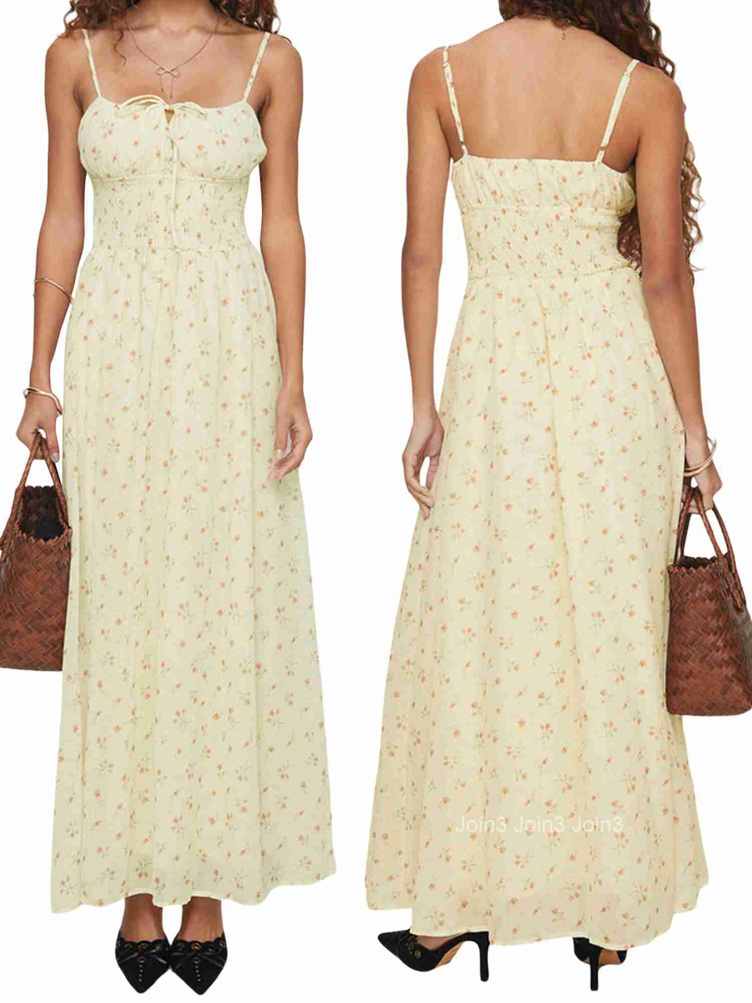 Elegant V-neck Maxi Dress Sleeveless Ruffle Hem Floral Print Dress for Wedding Guest Beach Party Evening Gown