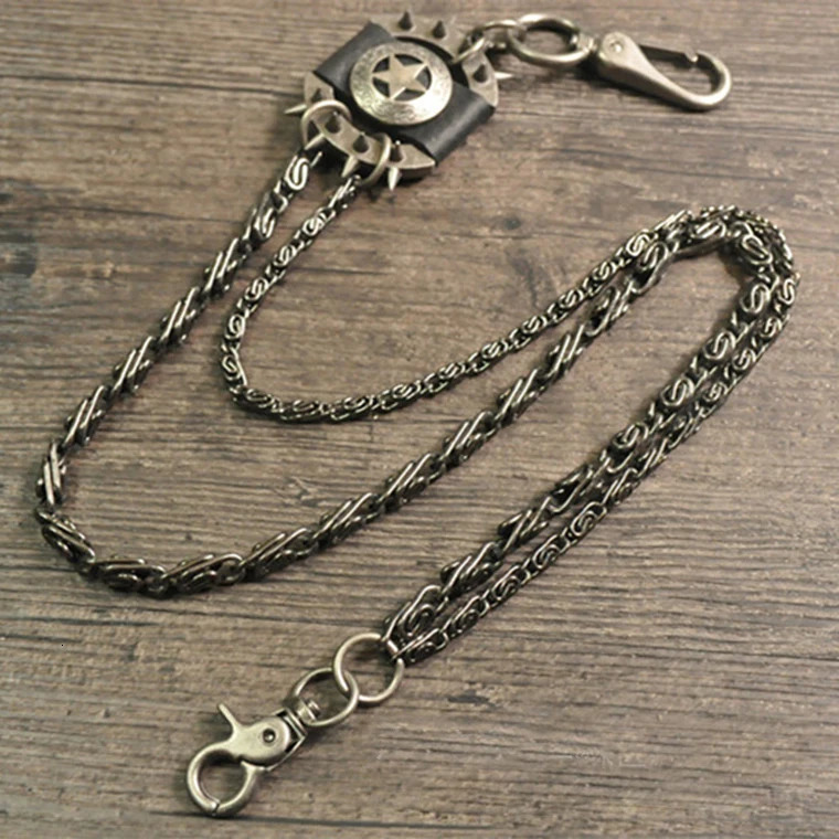 Men Trousers Pants Wallet Keychain Gray Black Skull Horns Bullet Shape Pendant Metal Link Waist Chain Punk Jean Heavy Chain 250530