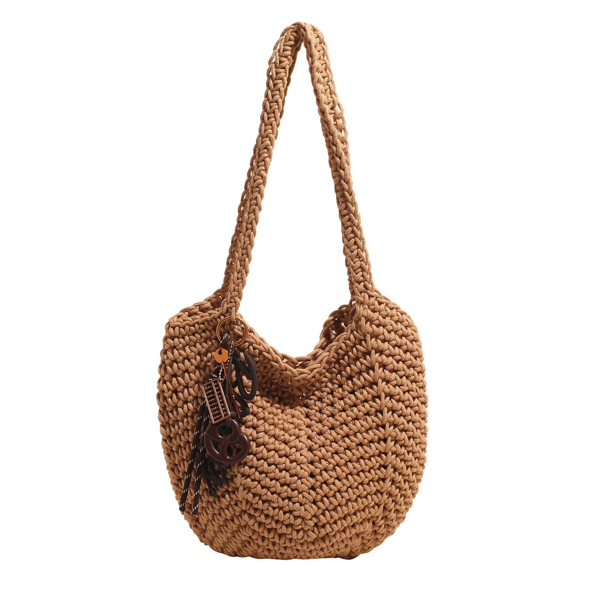 designer Vintage INS Single Shoulder Cotton Yarn Woven Bag New Crochet Handbag Casual Large Capacity Vacation Beach Bag