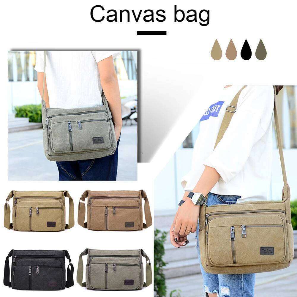 Men Travel Crossbody Large Capacity Canvas Outdoor Shoulder Wear-Resistant Casual Messenger Work School Bag for Male