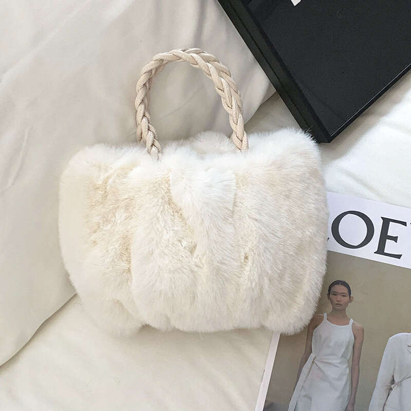 Small Square Women's New High-end Feel Autumn Winter Versatile Plush Woven Handbag Underarm Bag