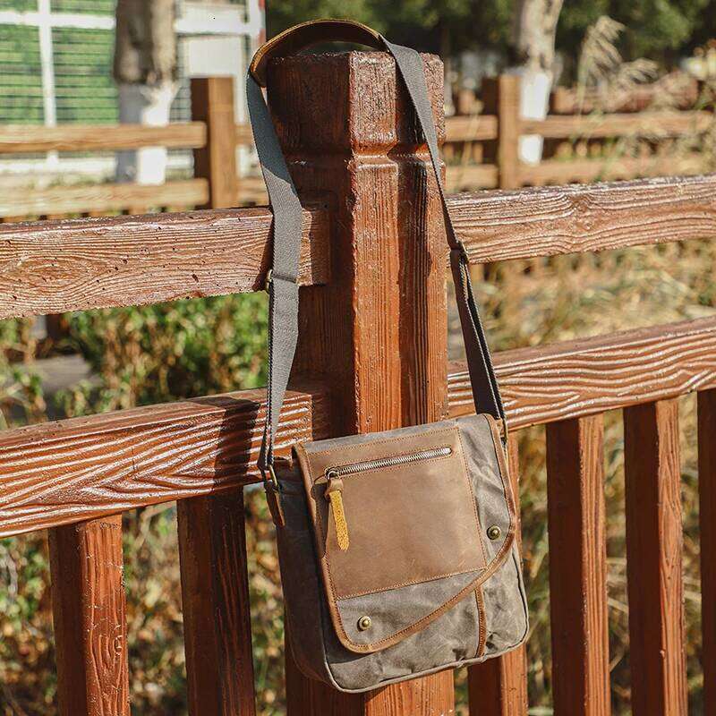 Vintage Waxed Canvas Crossbody Bag Men's Multi-Pocket Sling Shoulder Pack with Adjustable Strap for Travel School Daily