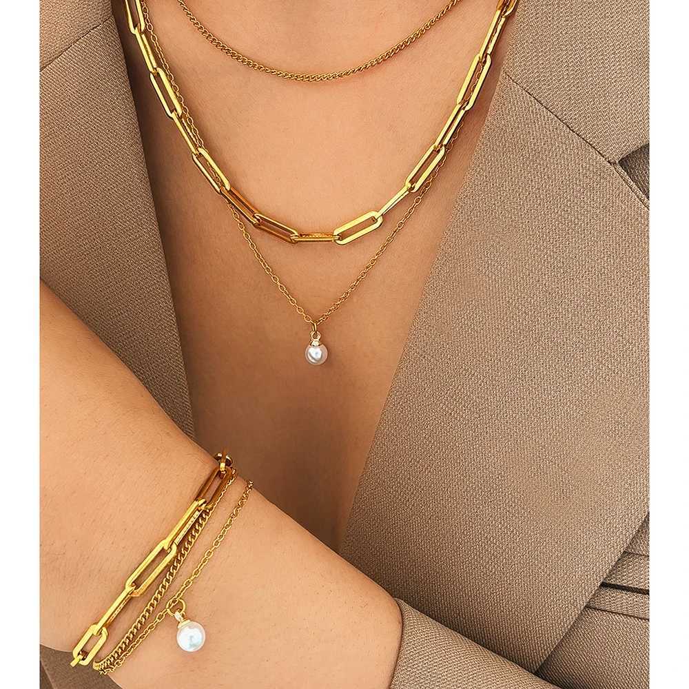Stainless Steel Jewelry Set Elegant Delicate Pearl Pendant Jewelry Set Luxury Multi-Layer Chain Jewelry Set For Women Jewelry Z250607