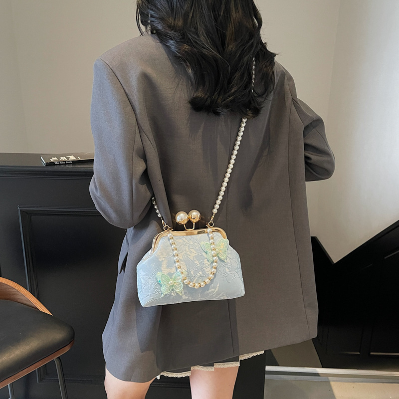 designer Large Capacity Lace Clutch Women's Handbag High-end Shoulder Crossbody Bag Cheongsam Bag Ancient Style Pearl Handbag