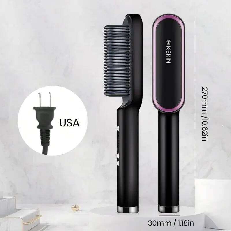Multifunctional 2 In 1 Straighteners Brush Smoothing Iron Lcd Comb Hair Ion Anti-Scald Fast Heating Display Straightening