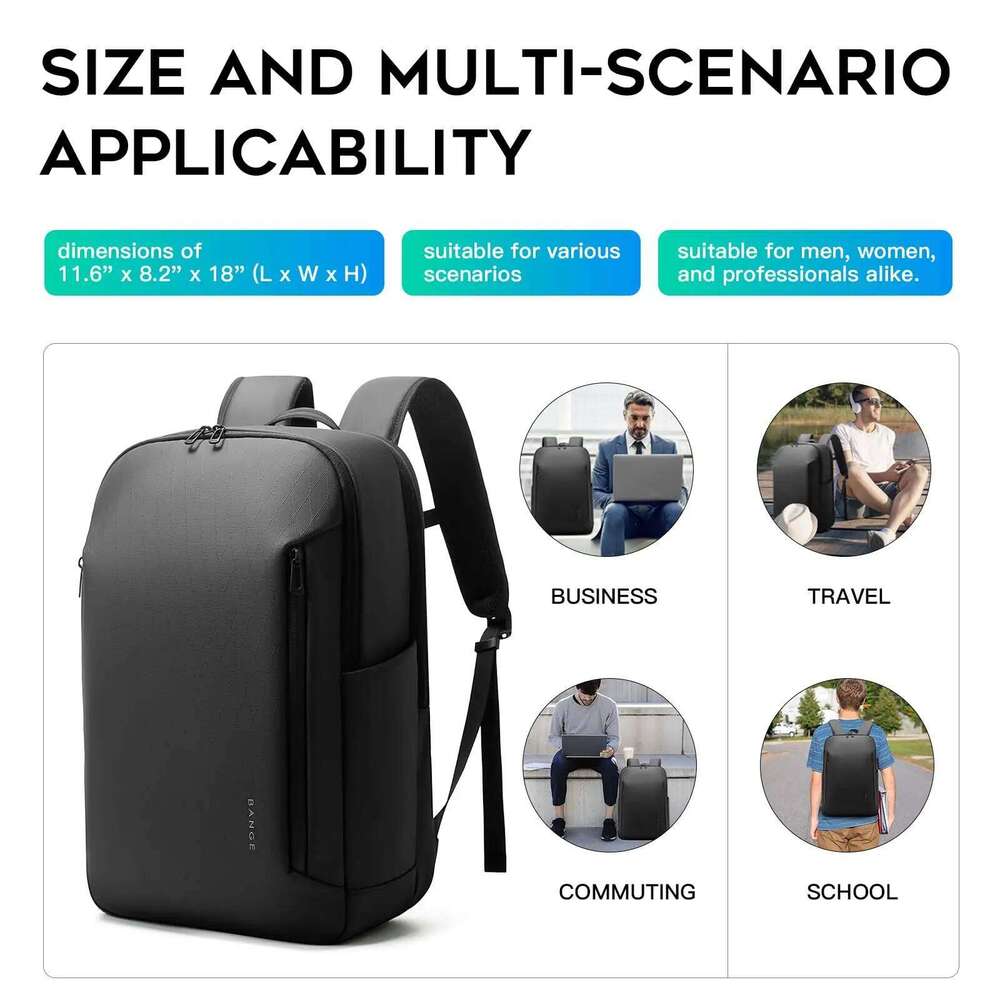 BANGE New Casual Multi-Pockets Big Capacity Daily 15.6Inch Laptop Light Waterproof For Business Trip Roomy Men Backpack With YKK