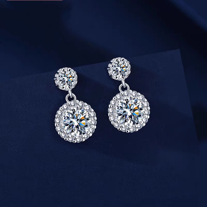 Choucong Ins Top Sell Dangle Earrings Luxury Jewelry 925 Sterling Silver Round Cut Lab Moissanite Diamond Gemstones Party Elegant Simple Women Stud Ea