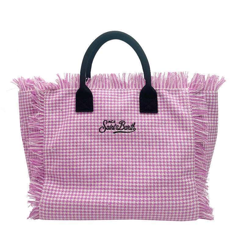 SAINT BARTH New European And American Women's Large Capacity Leisure Tourism Beach Thousand Bird Grid Handmade Tassel Handbag