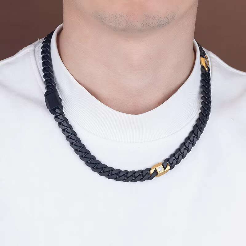 Men's Hip Hop Style 925 Silver Black Gold Plated Diamond Pendant Necklace 925 Silver Miami Sandblasted Black Cuban Linklace